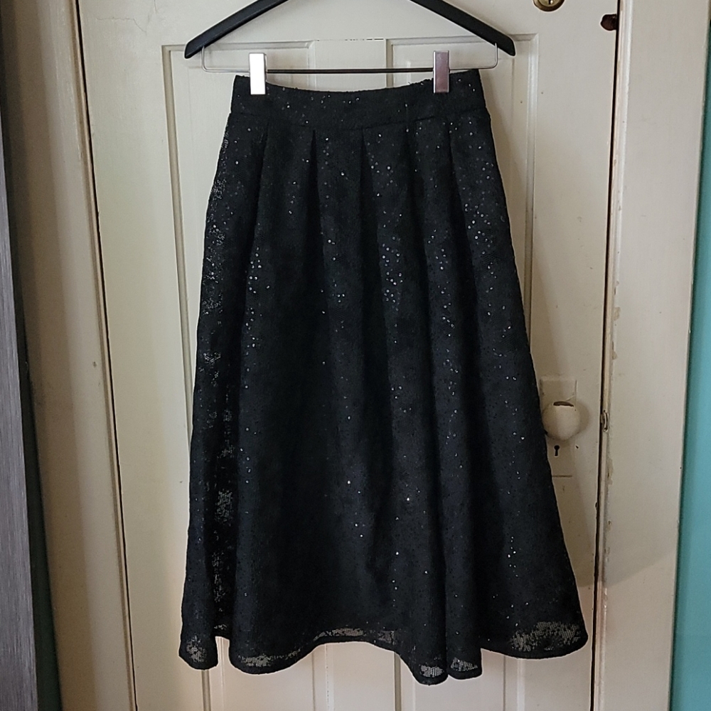 Black Lace Sequin Skirt